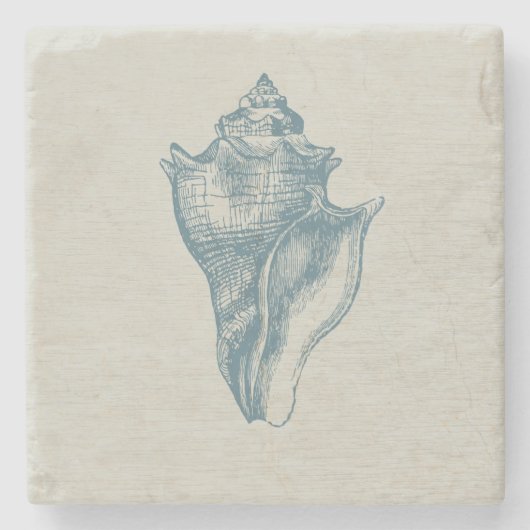 Vintage tiefer Ozean-Blau-Muschel Steinuntersetzer (Vorderseite)