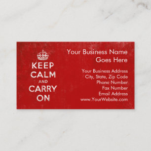 Vintage tiefrotes abgenutztes Keep Calm and Carry  Visitenkarte