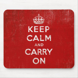 Vintage Tiefrotes Abgenutztes Keep Calm und Carry Mousepad