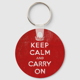 Vintage Tiefrotes Abgenutztes Keep Calm und Carry  Schlüsselanhänger