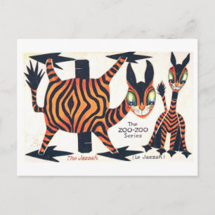 Vintage-Tier-Papierpuppe--Jazzah Postkarte