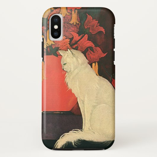 Vintage Tiere, elegante weiße Katze, Blume im Herb Case-Mate iPhone Hülle (Rückseite)