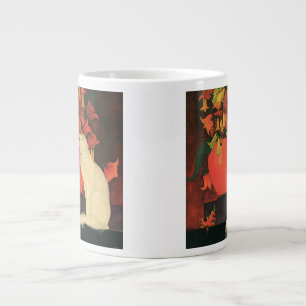 Vintage-Tiere, elegante weiße Katze, Herbstblumen Jumbo-Tasse