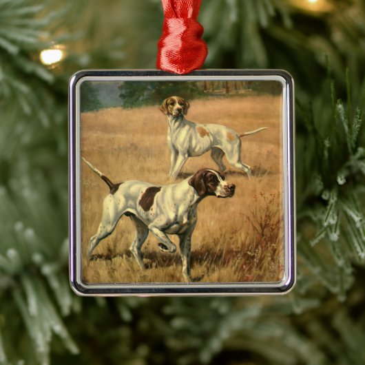 Vintage Tiere, englische Hunde auf Zeigerjagd Silbernes Ornament (Baum)