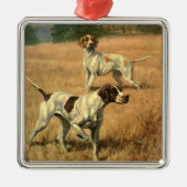 Vintage Tiere, englische Hunde auf Zeigerjagd Silbernes Ornament (Vorne)