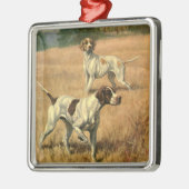 Vintage Tiere, englische Hunde auf Zeigerjagd Silbernes Ornament (Links)