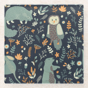 Vintage Tiere florale Nahtlose Textur Glasuntersetzer