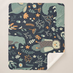 Vintage Tiere florale Nahtlose Textur Sherpadecke