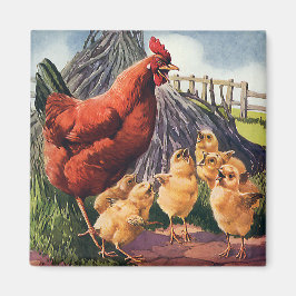 Vintage Tiere, Hühner mit Baby-Chicks auf Bauernho Magnet