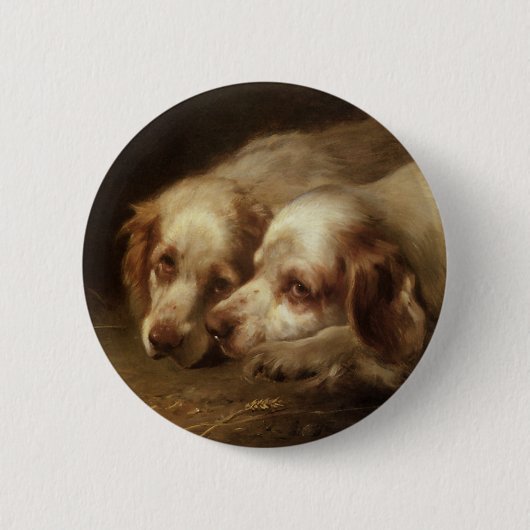 Vintage Tiere, Niedliche Haustiere Hunde Button (Vorderseite)