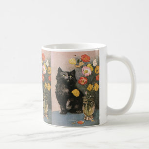 Vintage Tiere, Niedliche Viktorianische Kätzchen u Kaffeetasse