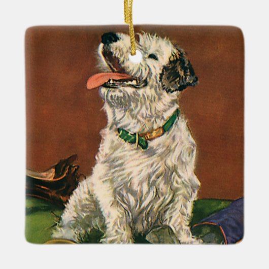 Vintage Tiere, Niedliche Welpenkauen Keramikornament (Vorderseite)