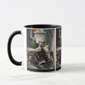 Vintage Tiere, Niedlicher Tabby Cat und Schmetterl Tasse (Links)