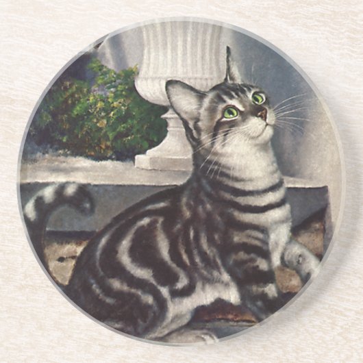 Vintage Tiere, Niedlicher Tabby Cat und Schmetterl Untersetzer (Vorne)