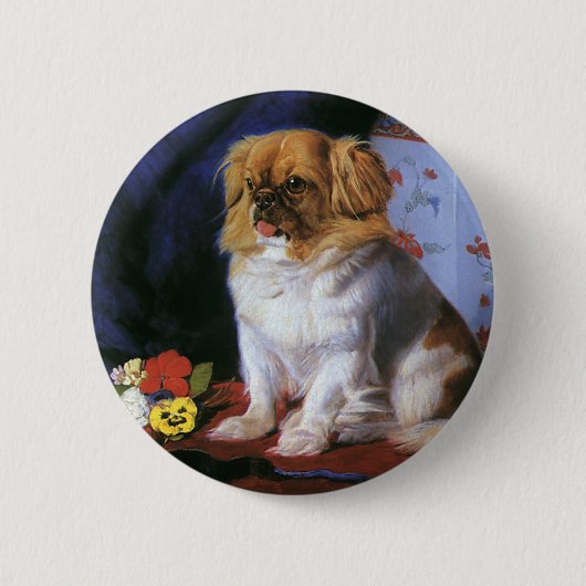 Vintage Tiere, Spielzeug-Pekingese Welpenhund Button (Vorderseite)