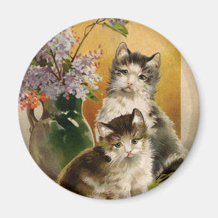Vintage-Tiere, süße viktorianische Katzen und Blum Magnet