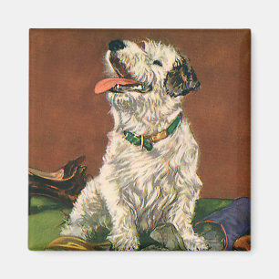 Vintage-Tiere, süßer Terrier-Welpe kaut an Schuhen Magnet