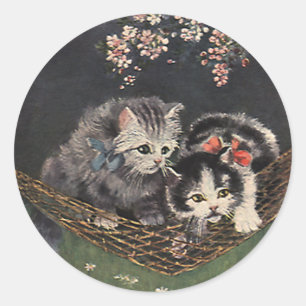 Vintage Tiere, Tabby Cat oder Kätzchen in einer Hä Runder Aufkleber