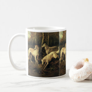 Vintage-Tiere, Windhunde im Wald auf der Jagd Kaffeetasse