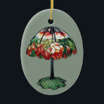 Vintage Tiffany Art Nouveau Red Lotus Floral Keramik Ornament<br><div class="desc">This exquisite design for a Lotus Table Lamp is a masterpiece by Louis Comfort Tiffany, the visionary behind Tiffany Studios. Renowned for his revolutionary "Favrile" glass, Tiffany blended nature with fine art. This piece features a vibrant stained-glass shade adorned with cascading red and pink lotus blossoms amidst lush greenery. The...</div>