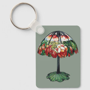 Vintage Tiffany Art Nouveau Rote Lotus-Blüten Schlüsselanhänger