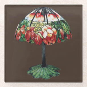 Vintage Tiffany Art Nouveau Roter Lotus Floral Glasuntersetzer
