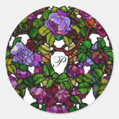 Vintage Tiffany-Hartglas-Lila Rose Runder Aufkleber (Vorderseite)
