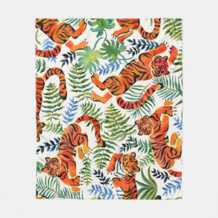 Vintage-Tiger-Dschungel-Aquarell Fleecedecke
