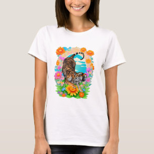 Vintage-Tiger mit Blumen T-Shirt