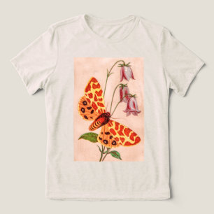 Vintage Tiger-Motte & Blumen Blumenmalerei Tri-Blend Shirt