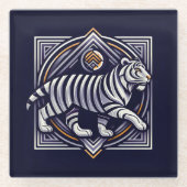 Vintage Tiger Navy Blau Glasuntersetzer (Vorderseite)