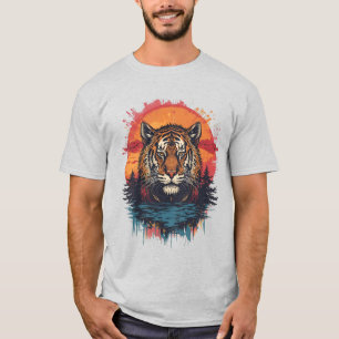 Vintage-Tiger-Sonnenuntergangs-Kunst – Wilde große T-Shirt