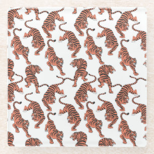 Vintage Tiger, von Hand gezeichnet nahtloses Muste Glasuntersetzer
