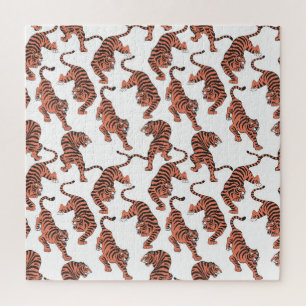 Vintage Tiger, von Hand gezeichnet nahtloses Muste Puzzle