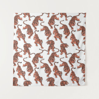 Vintage Tiger, von Hand gezeichnet nahtloses Muste Wandteppich