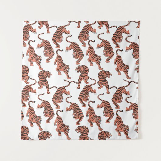 Vintage Tiger, von Hand gezeichnet nahtloses Muste Wandteppich (Vorderseite)