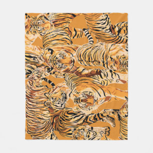 Vintage-Tigersafari-Wildlife-Muster Fleecedecke