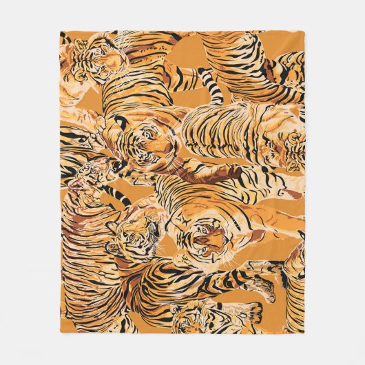 Vintage-Tigersafari-Wildlife-Muster Fleecedecke (Vorderseite)