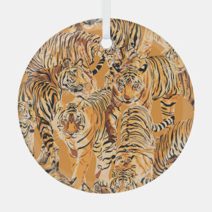 Vintage-Tigersafari-Wildlife-Muster Ornament Aus Glas