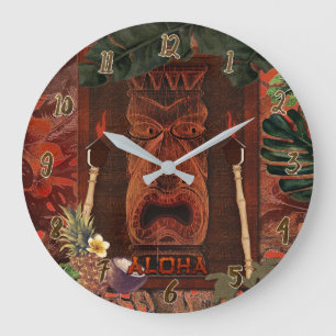 Vintage-Tiki-Aloha-Hawaiian-Tropeninsel Große Wanduhr
