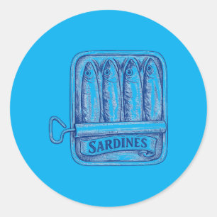 Vintage-Tinte Sardinen Dosenfisch Küstenmeeresfrüc Runder Aufkleber