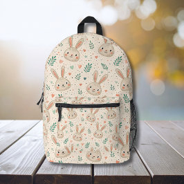 Vintage Tiny Bunny Faces with Roses Pattern Bedruckter Rucksack