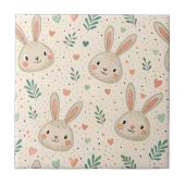 Vintage Tiny Bunny Faces with Roses Pattern Fliese (Vorderseite)