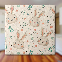 Vintage Tiny Bunny Faces with Roses Pattern Fliese
