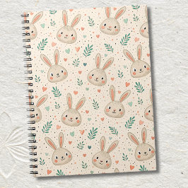 Vintage Tiny Bunny Faces with Roses Pattern Notizblock