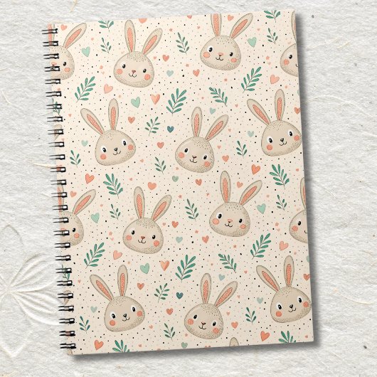 Vintage Tiny Bunny Faces with Roses Pattern Notizblock