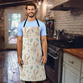 Vintage Tiny Bunny Faces with Roses Pattern Schürze