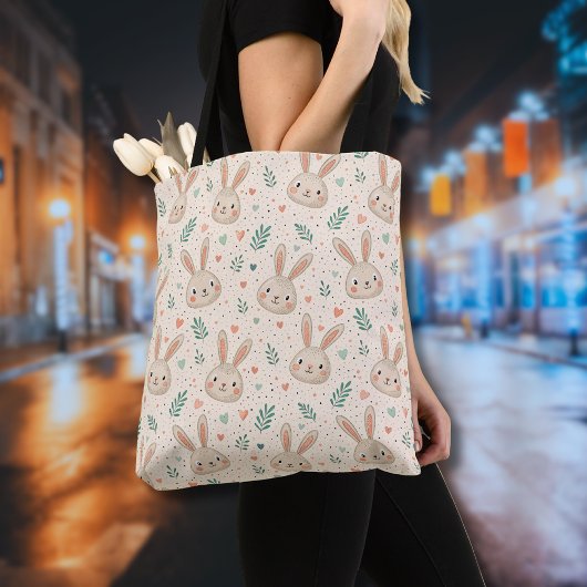 Vintage Tiny Bunny Faces with Roses Pattern Tasche