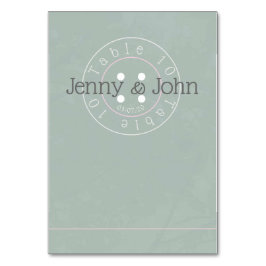 Vintage Tischkarte Grün/Rosa mit Nähtaste Tischnummer