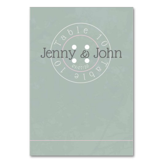 Vintage Tischkarte Grün/Rosa mit Nähtaste Tischnummer (Vorderseite)